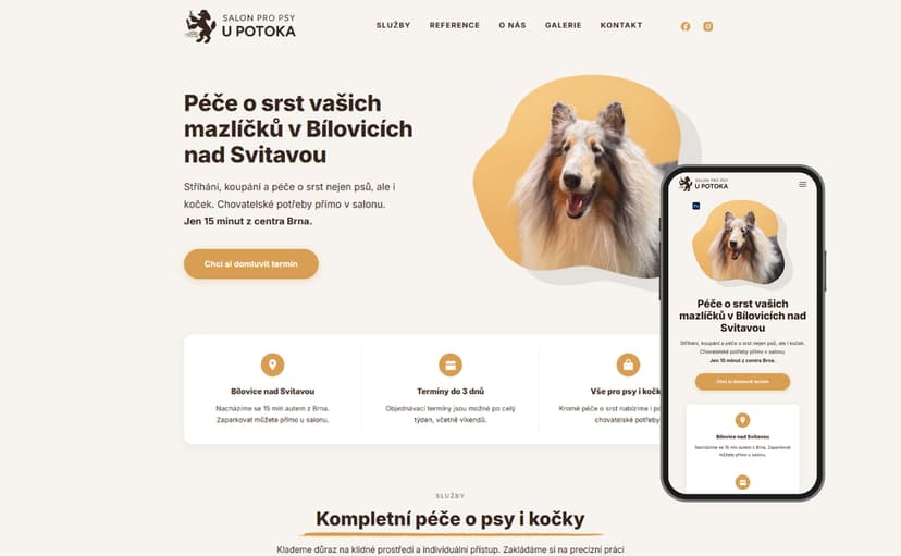 Salon U Potoka - hlavní náhled webu
